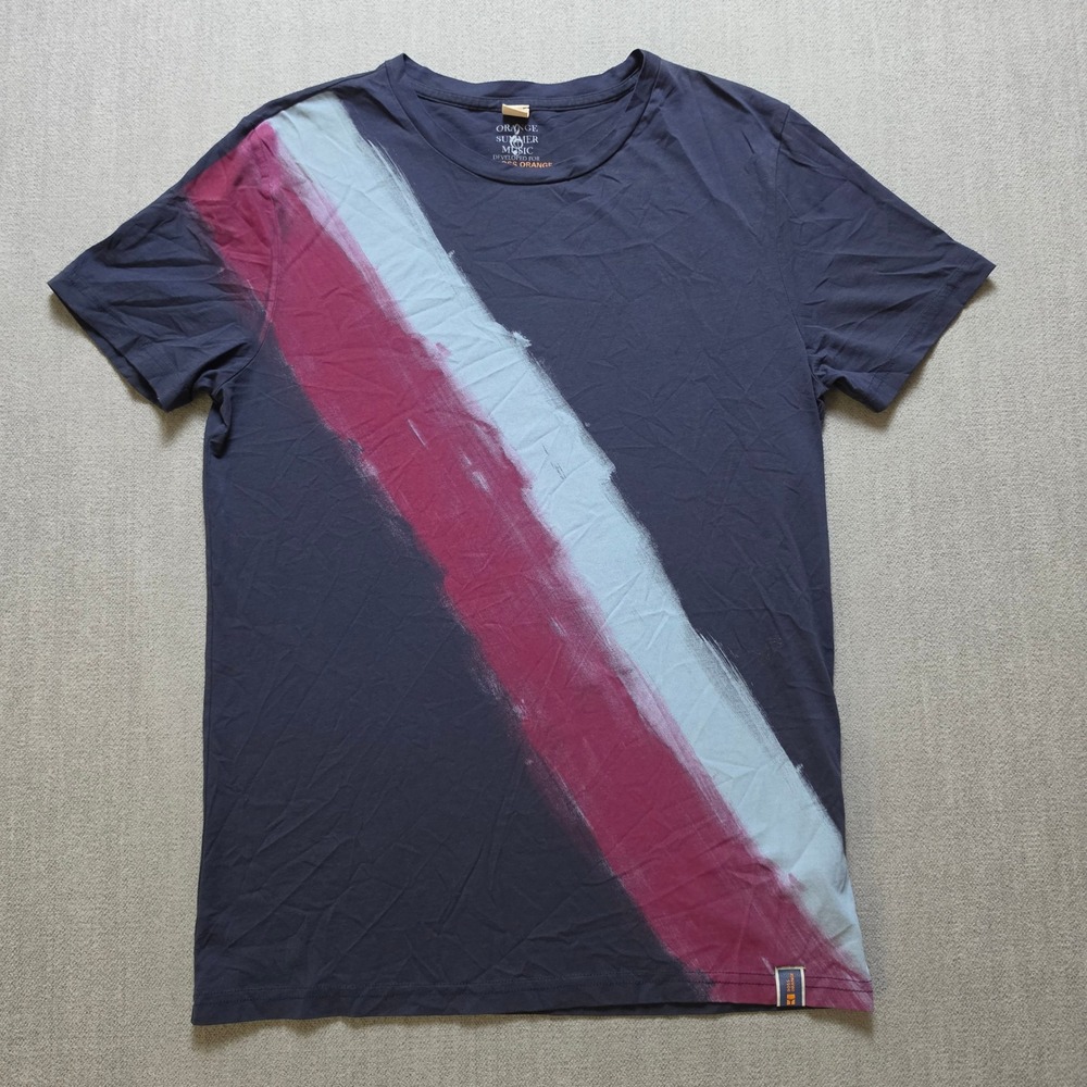 Hugo Boss T Shirt Mens M Navy Blue Orange Summer Music Paint Graphic Tee